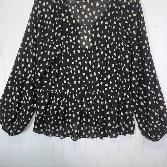 Umgee Black Satin Animal Print 3/4 Bubble Sleeve Hi-Lo Tunic Top - size M - Picture 7 of 16